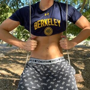 UC BERKELEY CAL BEARS FOOTBALL Under Armour Navy Crop T SHIRT CROPPED CUT OFF L